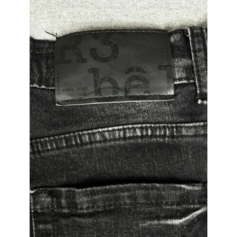 Always Lit Jeans 36x32 Black Rhinestone Jewel Flame Graphic R3bel Streetwear